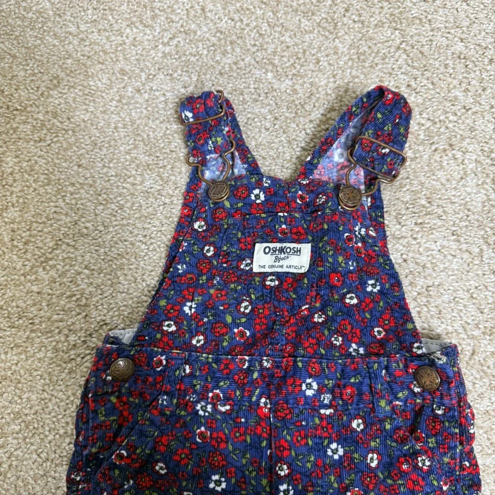 Oshkosh B'Gosh Floral Corduroy Snap Down Blue Red Poppies Spring Summer 6 Months